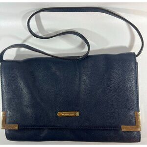 Michael Kors Navy Leather Crossbody Bag With Gold Accents